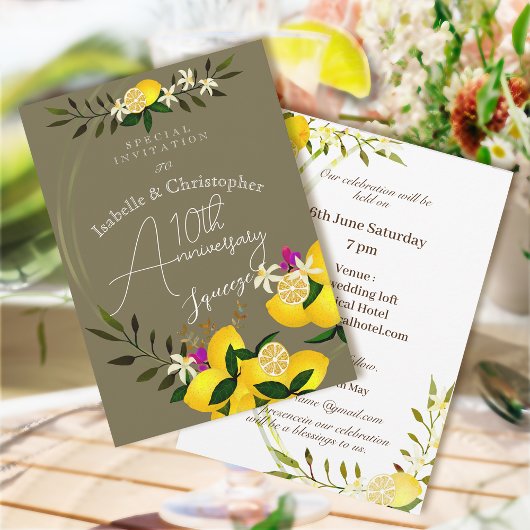 10th Anniversary Lemon Squeeze Wedding Invitation Kaart