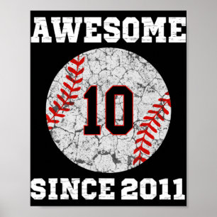 10th Birthday Baseball Lover Gift 10 Years Old Vin Poster