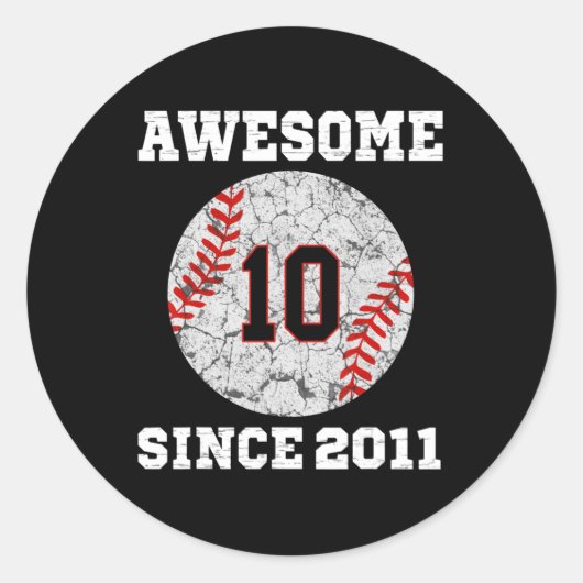 10th Birthday Baseball Lover Gift 10 Years Old Vin Ronde Sticker (Voorkant)
