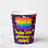 10th Birthday: Loving Hearts Pattern, Rainbow 10 Papieren Bekers (Voorkant)