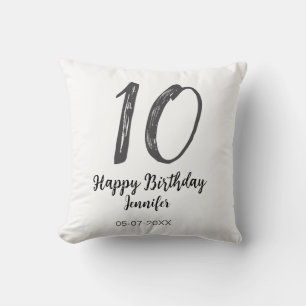 10th Birthday Naam toevoegen Datum Jaar Black sjab Kussen