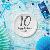 10th Birthday Naam toevoegen Datum Jaar Black sjab Papieren Bordje (Feest)