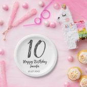 10th Birthday Naam toevoegen Datum Jaar Black sjab Papieren Bordje (Feest)
