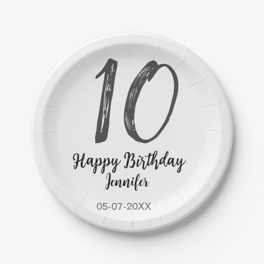 10th Birthday Naam toevoegen Datum Jaar Black sjab Papieren Bordje (Voorkant)