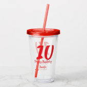 10th Birthday Naam toevoegen Datum Jaar Rode sjabl Acryl Drinkbeker (Achterkant)
