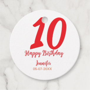 10th Birthday Naam toevoegen Datum Jaar Rode sjabl Bedankjes Labels