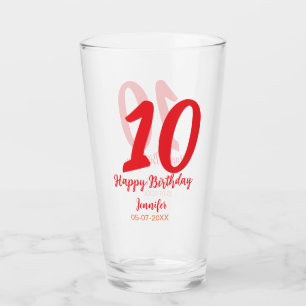 10th Birthday Naam toevoegen Datum Jaar Rode sjabl Glas