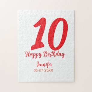 10th Birthday Naam toevoegen Datum Jaar Rode sjabl Legpuzzel