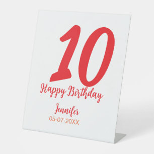 10th Birthday Naam toevoegen Datum Jaar Rode sjabl Reclamebord Met Voetstuk
