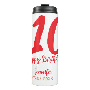 10th Birthday Naam toevoegen Datum Jaar Rode sjabl Thermosbeker