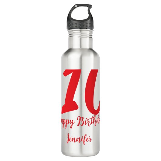10th Birthday Naam toevoegen Datum Jaar Rode sjabl Waterfles (Voorkant)