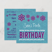 10th Birthday Purple Flowers Custom Name Kaart (Voorkant / Achterkant)