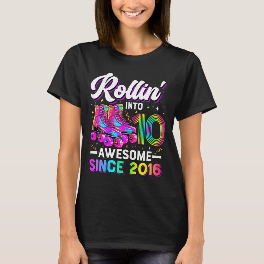 10th Birthday Shirt Girl 10 Year Old Roller Skate (Voorkant)