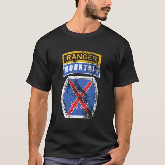 10th Mountain MTN Division Patch met Ranger Tab D T-shirt (Voorkant)