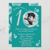 10th Ocean Teal Bubble Birthday Party Invitation Kaart (Voorkant / Achterkant)