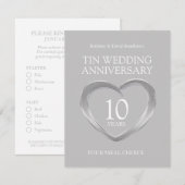 10th Tin Wedding Anniversary RSVP Maaltijdkeuze Informatiekaartje (Voorkant / Achterkant)