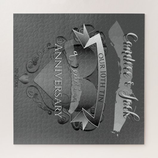 "10th Tin Wedding Jubileum"Aangepaste namen/Datum Legpuzzel (Horizontaal)