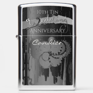 10th Tin Wedding Jubileum met naam Zippo