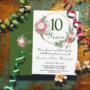 10th Tin Wedding Jubileum Rozen Goud Lijst Kaart