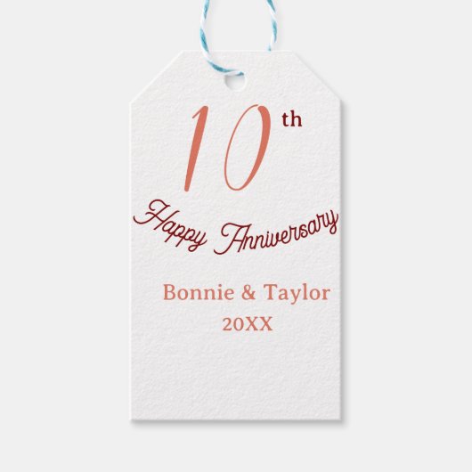 10th wedding anniversary peach pastel name retro b cadeaulabel (Voorkant)