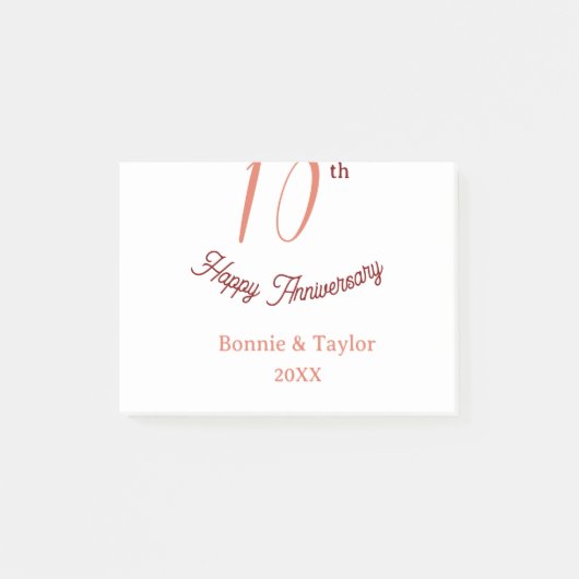 10th wedding anniversary peach pastel name retro b post-it® notes (Voorkant)