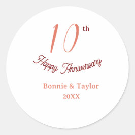 10th wedding anniversary peach pastel name retro b ronde sticker