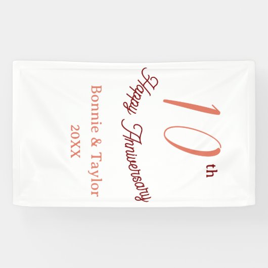 10th wedding anniversary peach pastel name retro b spandoek (Horizontaal)