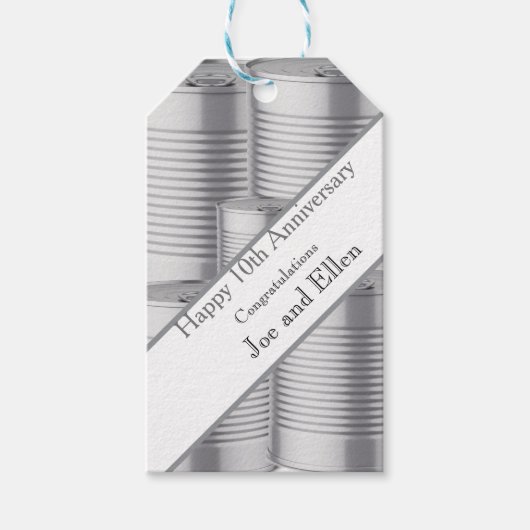 10th Wedding Anniversary, Tin Anniversary Cadeaulabel (Voorkant)