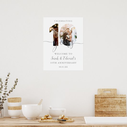10th Wedding Jubileum 2 Foto Welkom Teken Poster (Keuken)