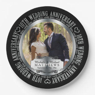 10th Wedding Jubileum Foto Black SIlver Tone Papieren Bordje