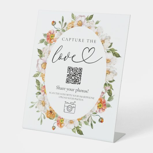 10x12 Fototeken bloemenbruiloft QR-code Reclamebord Met Voetstuk (Voorkant)