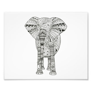10x8 Hand Illustrated Artsy Elephant Pen Art Foto Afdruk