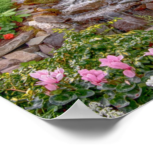 10x8 stromende waterval met bronbloemen poster (Hoek)