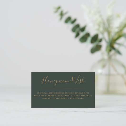 10x Sage Green Gold Honeymoon Wish QR Code Informatiekaartje (Staand voorkant)