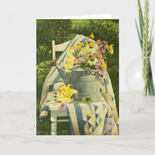1138 Watering Kan op een Quilt sympathiekaart Kaart