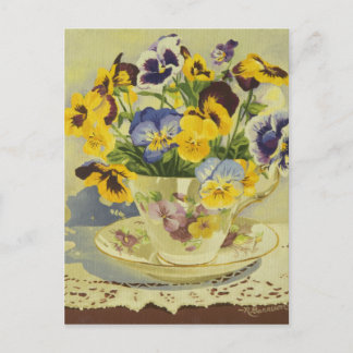 1187 Pansies dans la carte postale Teacup