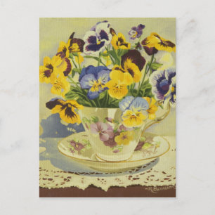 1187 Pansies dans la carte postale Teacup