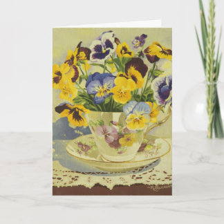 1187 Pansies in Teacup Birthday Card Kaart