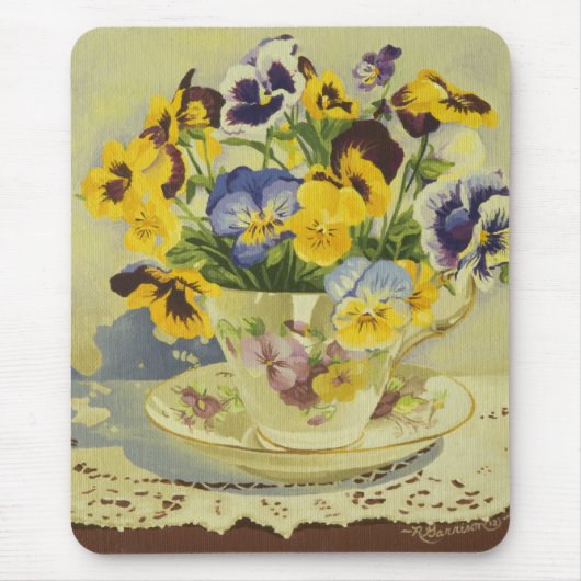 1187 Pansies in Teacup Muismat (Voorkant)