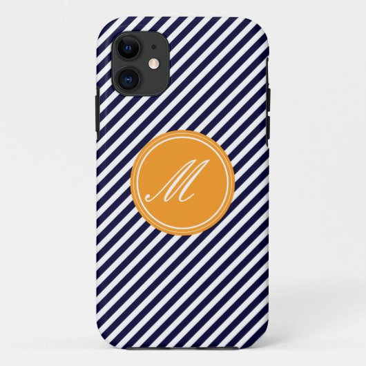 11 Bleu Marine & Blancs avec Monogram iPhone 5 Coque (Dos)