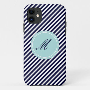 11 Bleu Marine & Blancs avec Monogram iPhone 5 Coque