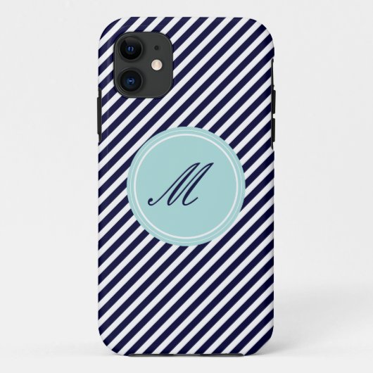 11 Bleu Marine & Blancs avec Monogram iPhone 5 Coque (Dos)
