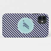 11 Bleu Marine & Blancs avec Monogram iPhone 5 Coque (Dos (Horizontal))