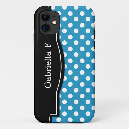 11 Blue Polka Dot Black Frame iPhone 5 coque (Dos)