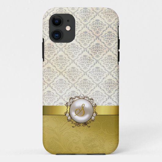 11 Chic Gold Tone & Cream Damask iPhone 5 Coque (Dos)