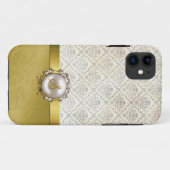 11 Chic Gold Tone & Cream Damask iPhone 5 Coque (Dos (Horizontal))