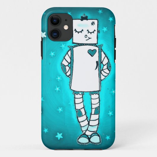 11 Coque iphone de fille robotique bleue (Dos)