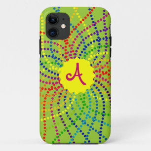 11 Coque iphone de fleurs Pois Monogram Rainbow