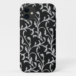 11 Coque iphone floral Parties scintillant noire et a