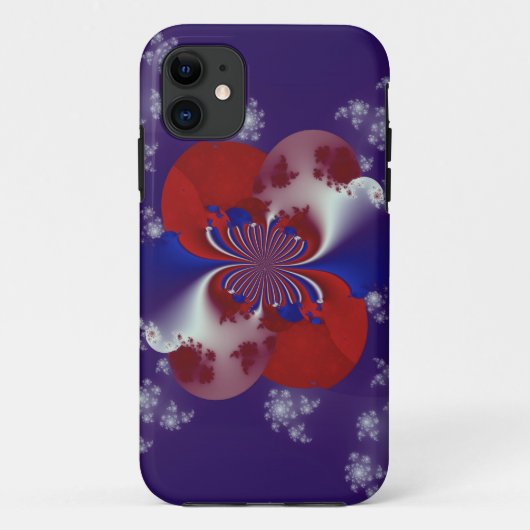 11 coque iphone fractal rouge blanc et bleu (Dos)